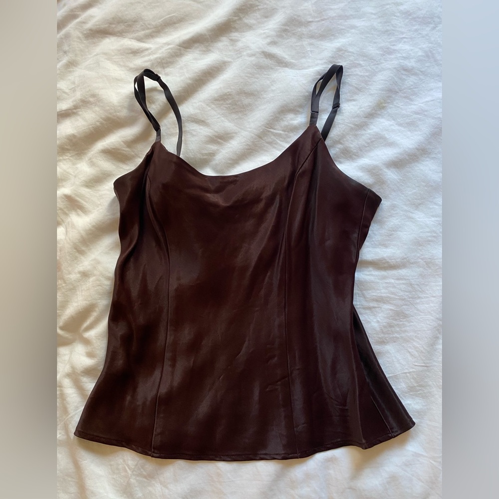 vintage brown silk cami with side seams and adjustable straps